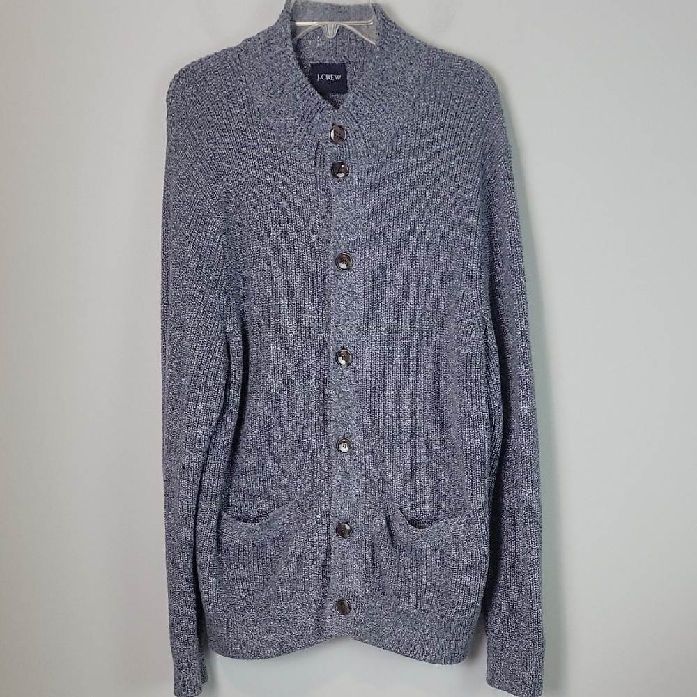 J. Crew Blue All Cotton Cardigan Sweater Mens Size Large AC835